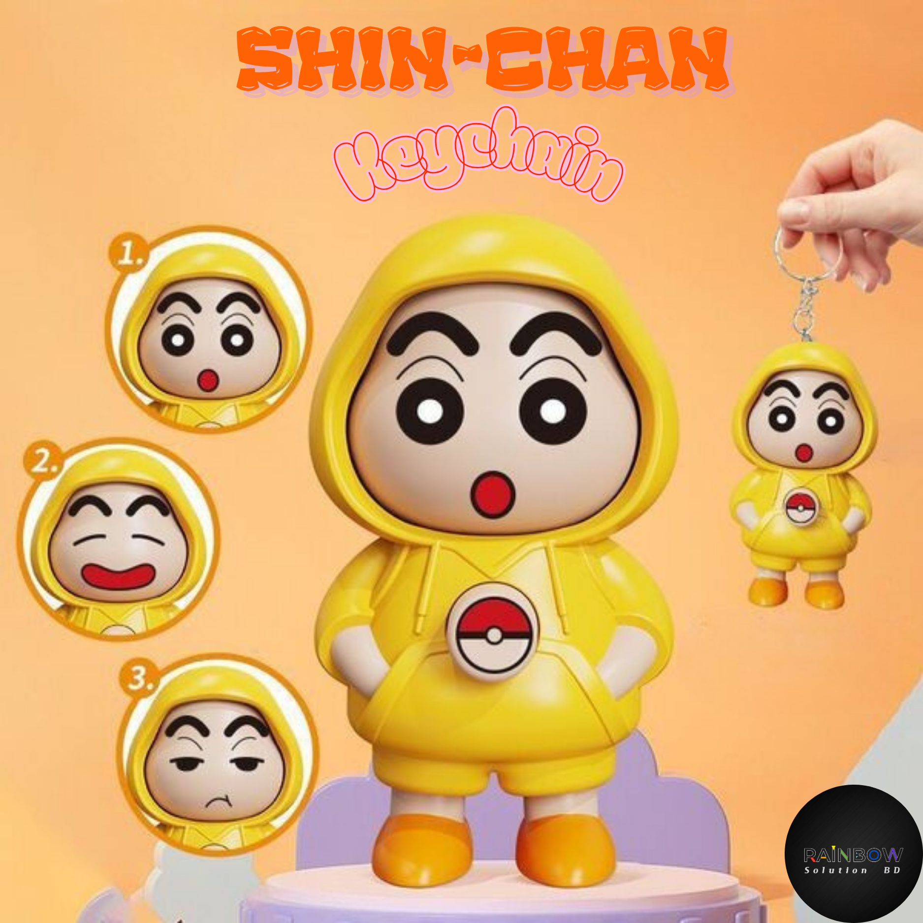 Viral Face-Changing Shin-chan Keychain – 3 Expressions in 1 Premium Bag Charm